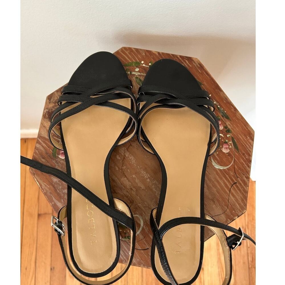 Talbots Capri Napa Mini Wedge Black Strappy Sandals Size 11M Genuine Leather